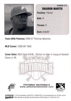 2010 Choice Potomac Nationals All-Time Team #21 Shairon Martis Back