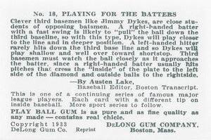 1933 DeLong Gum (R333) (reprint) #18 Jimmie Dykes Back