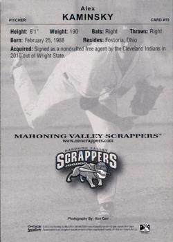 2010 Choice Mahoning Valley Scrappers #15 Alex Kaminsky Back