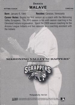 2010 Choice Mahoning Valley Scrappers #18 Dennis Malave Back