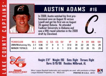 2010 Grandstand Lake County Captains #NNO Austin Adams Back