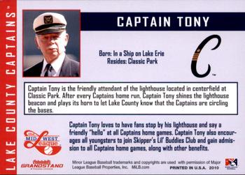 2010 Grandstand Lake County Captains #NNO Captain Tony Back