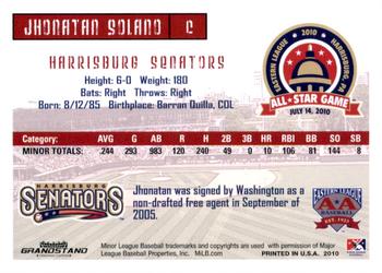 2010 Grandstand Eastern League All-Star Game Western Divsion #NNO Jhonatan Solano Back