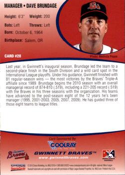 2010 Choice Gwinnett Braves SGA #28 Dave Brundage Back