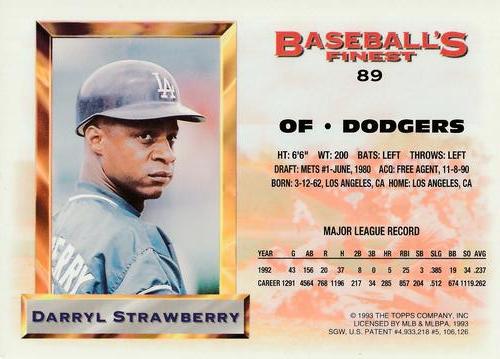 1993 Finest - All-Stars Jumbo #89 Darryl Strawberry Back