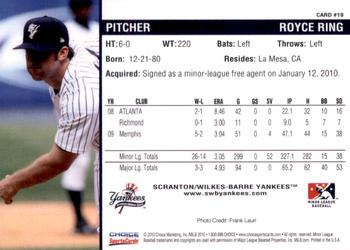 2010 Choice Scranton/Wilkes-Barre Yankees #19 Royce Ring Back