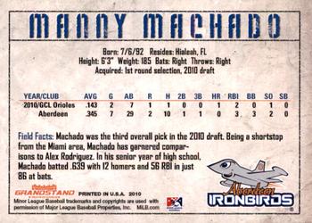 2010 Grandstand Aberdeen IronBirds Update #NNO Manny Machado Back