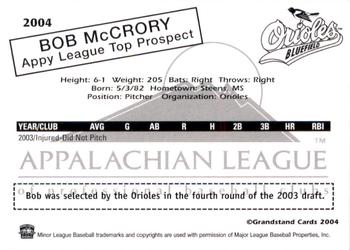 2004 Grandstand Appalachian League Top Prospects #NNO Bob McCrory Back