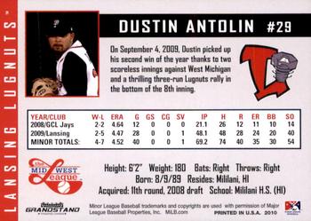 2010 Grandstand Lansing Lugnuts #NNO Dustin Antolin Back