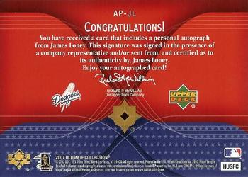 2007 Upper Deck Ultimate Collection - America's Pastime Signatures #AP-JL James Loney Back