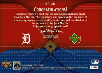 2007 Upper Deck Ultimate Collection - America's Pastime Signatures #AP-JM Jack Morris Back