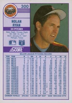 1989 Score - Promos #300 Nolan Ryan Back