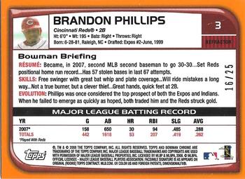 2008 Bowman Chrome - Orange Refractors #3 Brandon Phillips Back