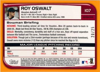 2008 Bowman Chrome - Orange Refractors #107 Roy Oswalt Back