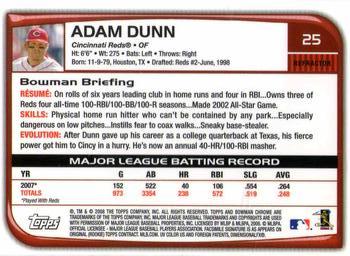 2008 Bowman Chrome - Refractors #25 Adam Dunn Back
