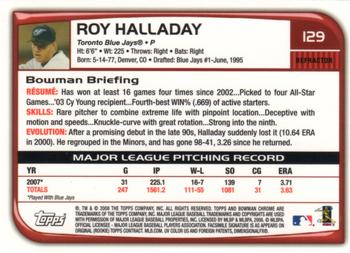 2008 Bowman Chrome - Refractors #129 Roy Halladay Back