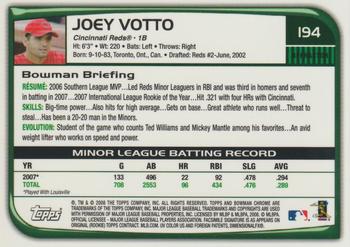 2008 Bowman Chrome - Refractors #194 Joey Votto Back