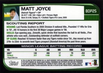 2008 Bowman Draft Picks & Prospects - Chrome #BDP25 Matt Joyce Back