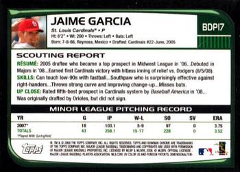 2008 Bowman Draft Picks & Prospects - Chrome #BDP17 Jaime Garcia Back