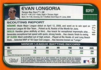 2008 Bowman Draft Picks & Prospects - Chrome Orange Refractors #BDP27b Evan Longoria Back