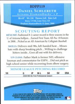 2008 Bowman Draft Picks & Prospects - Chrome Prospects #BDPP119 Daniel Schlereth Back