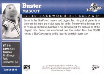 2010 MultiAd Lakewood BlueClaws #36 Buster Back