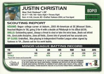 2008 Bowman Draft Picks & Prospects - Chrome Refractors #BDP13 Justin Christian Back