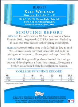 2008 Bowman Draft Picks & Prospects - Prospects #BDPP57 Kyle Weiland Back