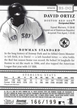 2008 Bowman Sterling - Refractors #BS-DO David Ortiz Back