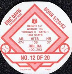 1988 Key Food Iced Tea Discs #12 Eric Davis Back