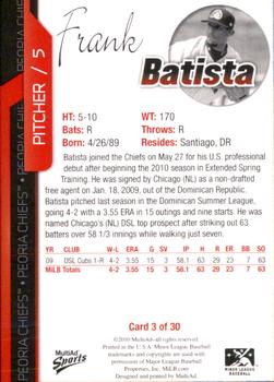 2010 MultiAd Peoria Chiefs #3 Frank Batista Back