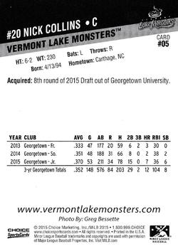 2015 Choice Vermont Lake Monsters #5 Nick Collins Back