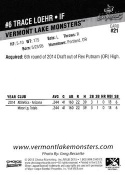 2015 Choice Vermont Lake Monsters #21 Trace Loehr Back