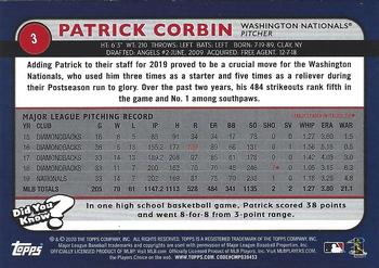 2020 Topps Big League - Rainbow Foil #3 Patrick Corbin Back