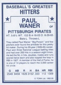 1982 TCMA Baseball's Greatest Hitters (White Back) #28 Paul Waner Back