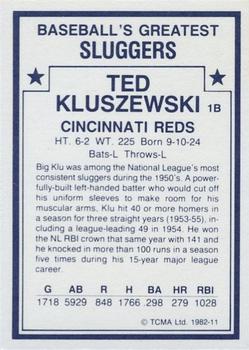 1982 TCMA Baseball's Greatest Sluggers (White Back) #11 Ted Kluszewski Back