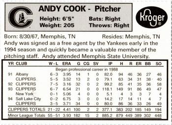1995 Columbus Clippers Souvenir Program and Yearbook #NNO Andy Cook Back
