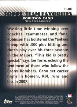 2008 Finest - Topps Team Favorites #TF-RC Robinson Cano Back