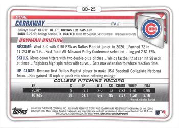 2020 Bowman Draft #BD-25 Burl Carraway Back
