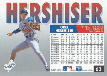 1993 Fleer #63 Orel Hershiser Back
