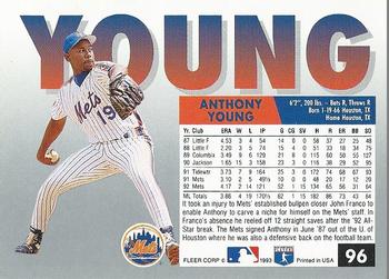 1993 Fleer #96 Anthony Young Back