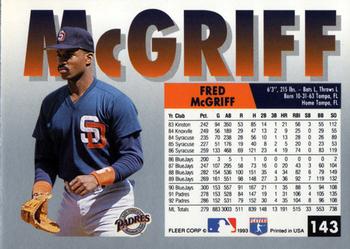 1993 Fleer #143 Fred McGriff Back
