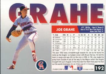 1993 Fleer #192 Joe Grahe Back