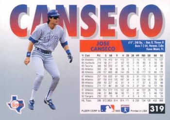 1993 Fleer #319 Jose Canseco Back