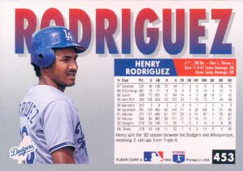 1993 Fleer #453 Henry Rodriguez Back