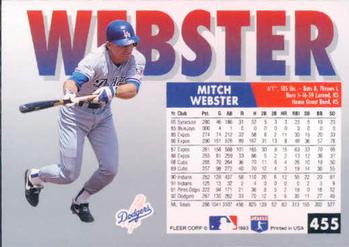 1993 Fleer #455 Mitch Webster Back