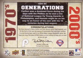 2008 SP Legendary Cuts - Generations Dual Memorabilia #GEN-SC Steve Carlton / Cole Hamels Back