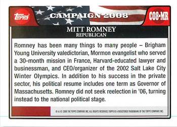 2008 Topps - Campaign 2008 Gold #C08-MR Mitt Romney Back