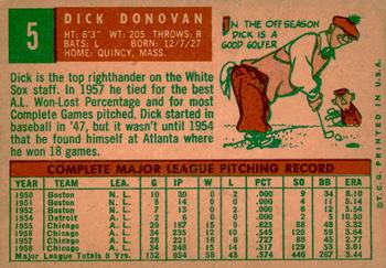 2008 Topps Heritage - 50th Anniversary Buybacks #5 Dick Donovan Back