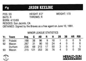 1994 Herald-Sun Durham Bulls #NNO Jason Keeline Back